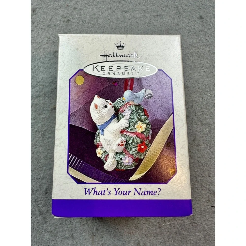 Vtg 1997 Hallmark Keepsake Ornament Kitten Bird What's your name? Kristina Kline